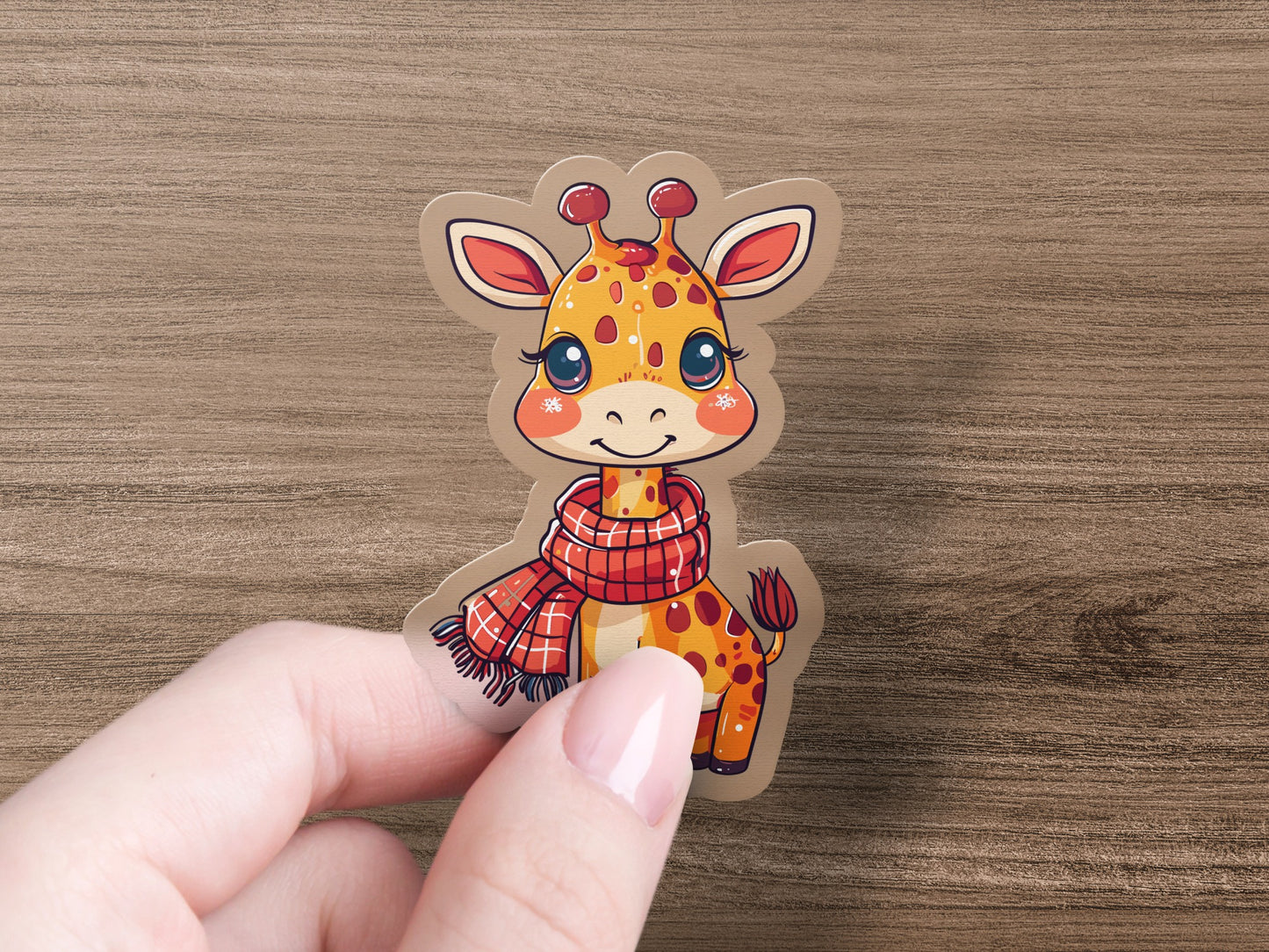 Cute Cartoon Giraffe Sticker With Red Scarf product