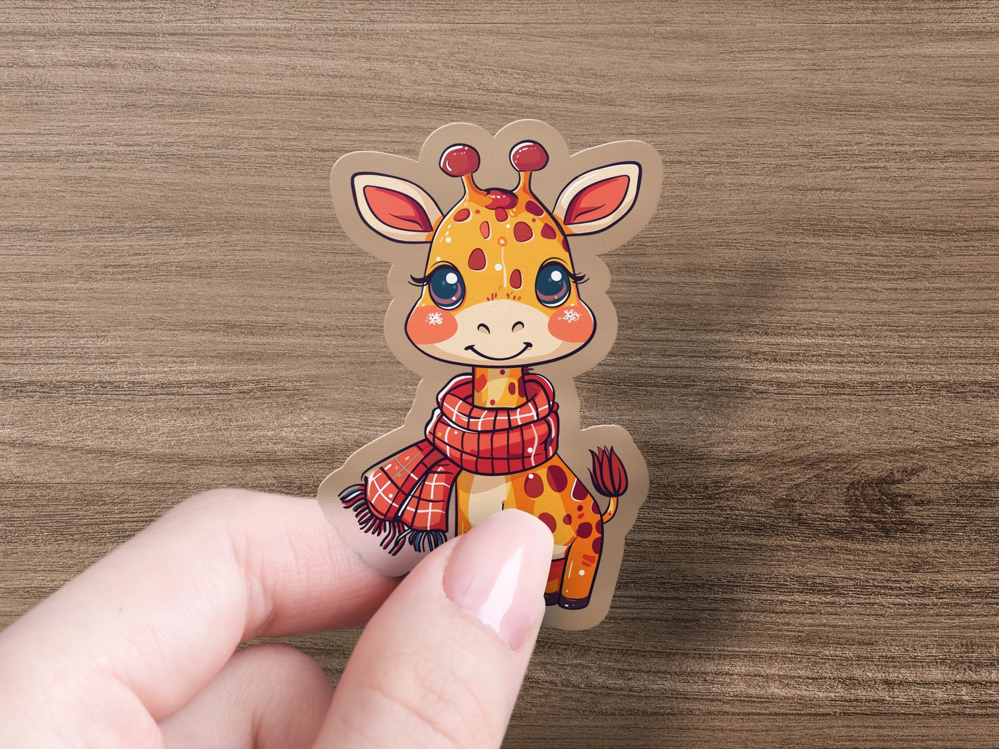 Cute Cartoon Giraffe Sticker With Red Scarf product