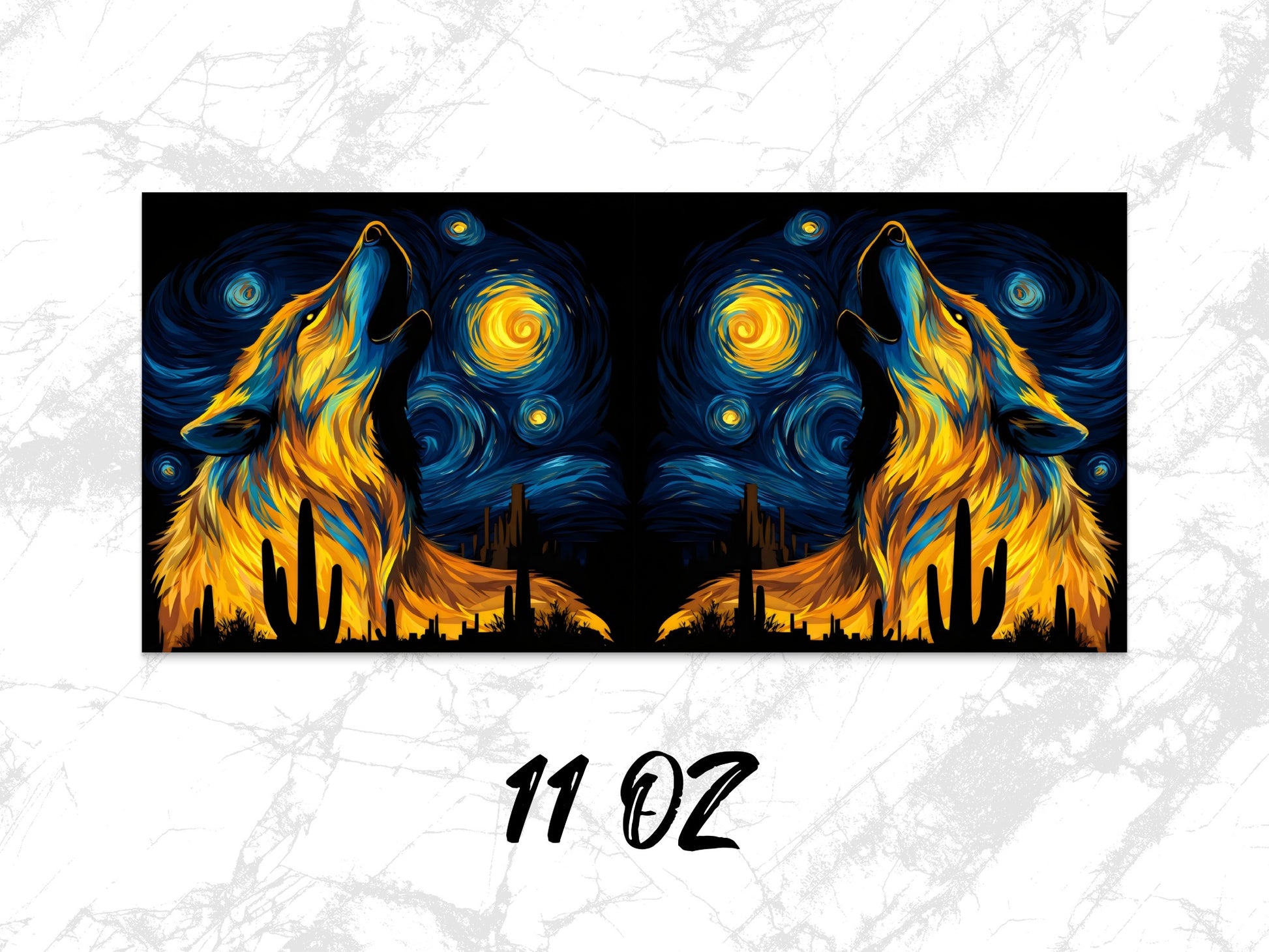 Van Gogh Inspired Wolf Art Mug, Colorful Starry Night Sky, Animal Coffee Cup, Unique 11 Oz Ceramic Gift