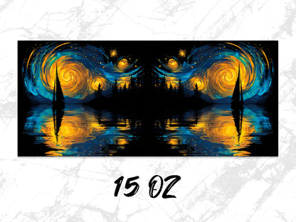 Abstract Starry Night Reflection Art Print, Vibrant Wall Decor, Modern Home Decoration, 15 Oz Canvas