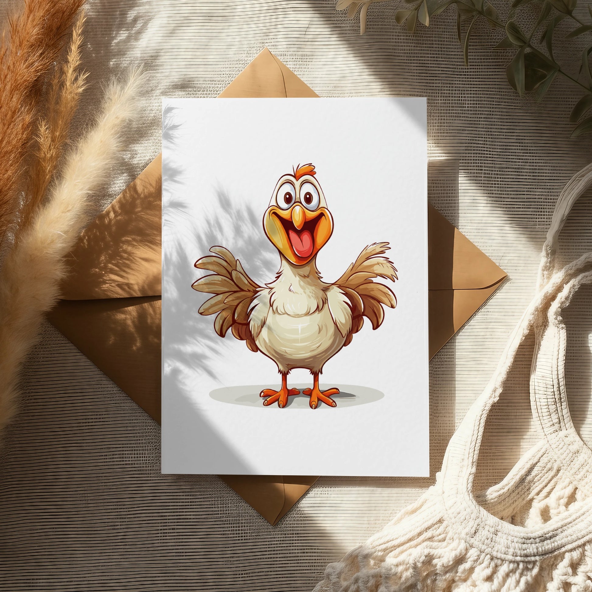 Cartoon Chicken Art Print, Happy Farm Bird Illustration, Colorful Wall Decor for Nursery, Kitchen Artwork