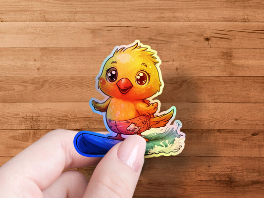 Adorable Cartoon Bird on Surfboard Sticker product