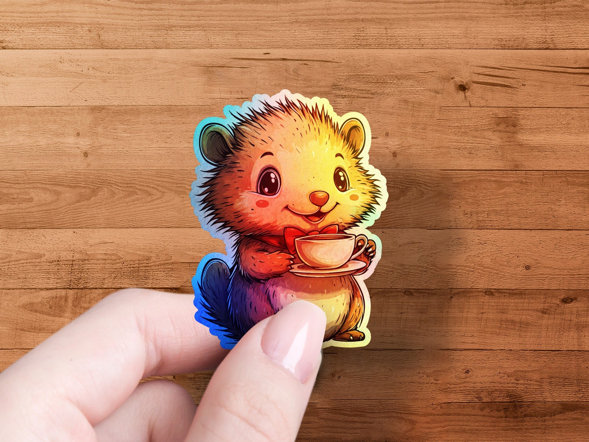 Cute Hedgehog Holding Cup of Coffee Sticker product