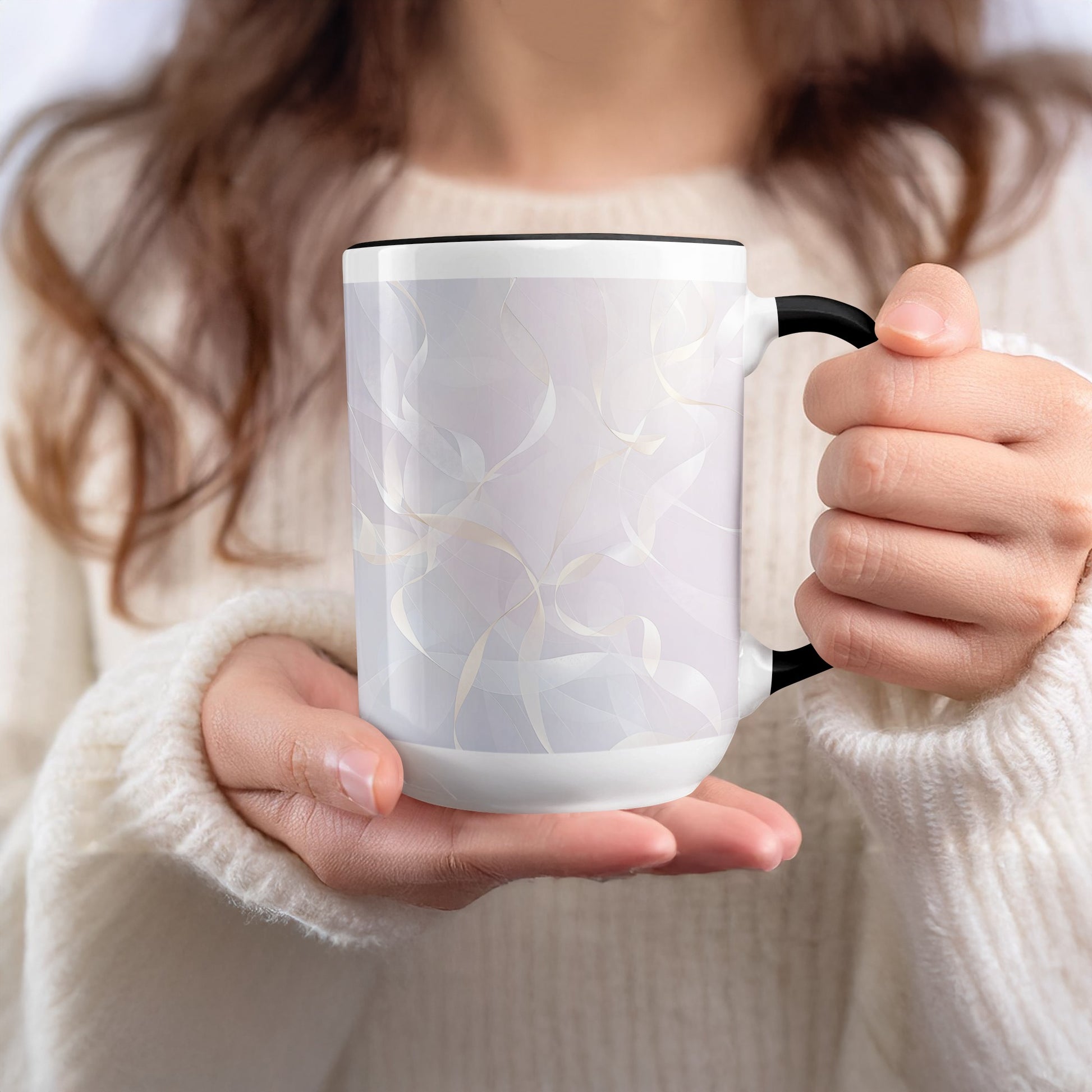 Elegant Abstract White and Gold Print Mug product