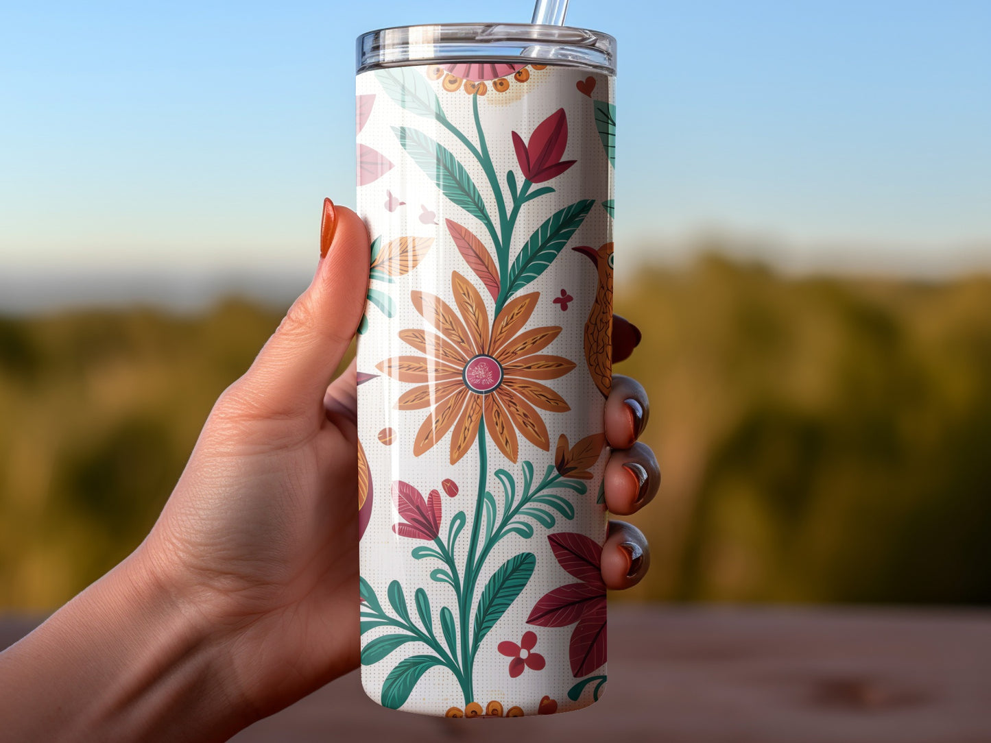 Colorful Floral Print Insulated Tumbler Travel product