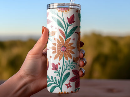 Colorful Floral Print Insulated Tumbler Travel product
