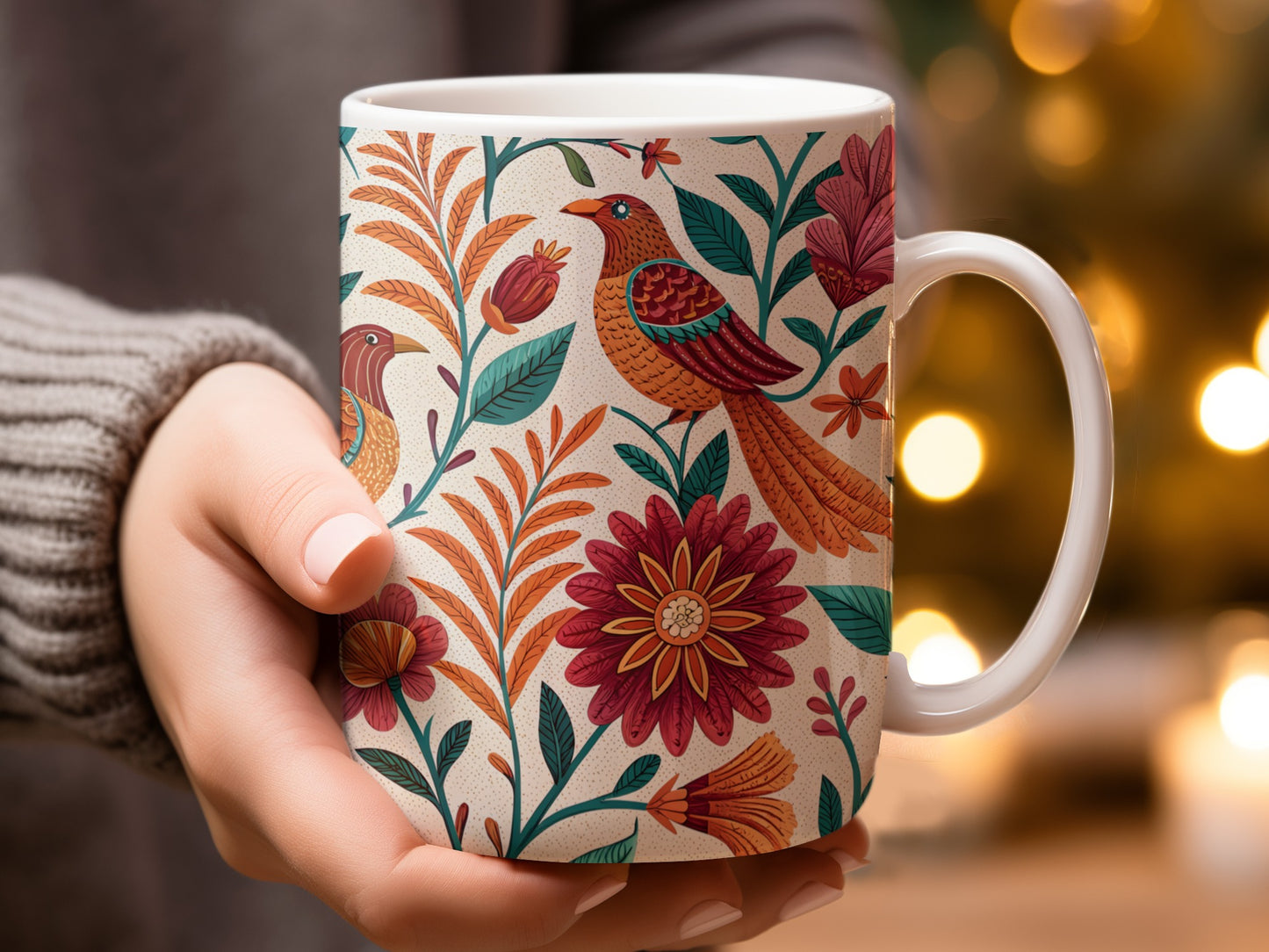 Colorful Birds and Flowers Pattern Mug product type
