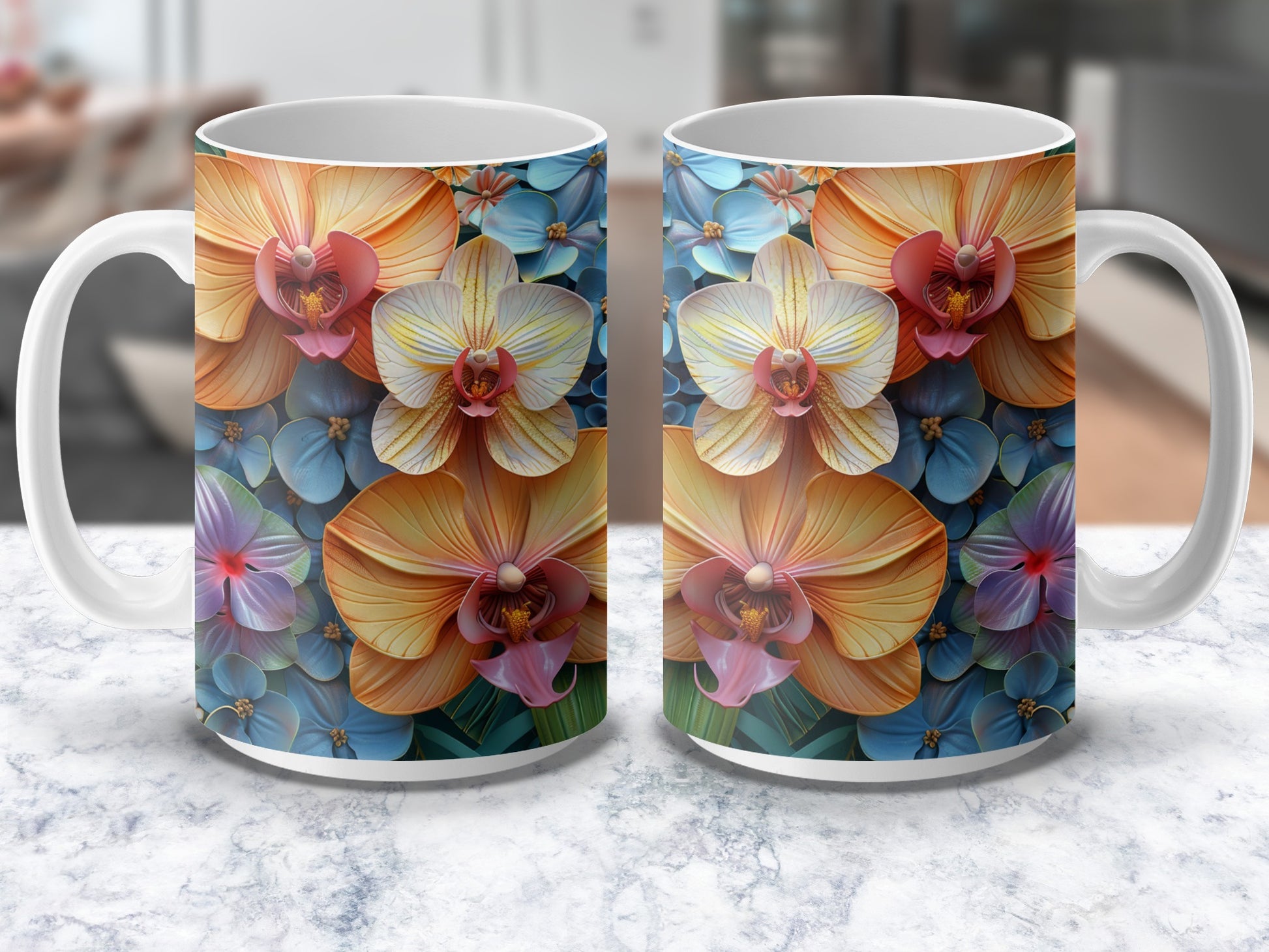 Floral Coffee Mug, Vibrant Orchid Print, Perfect Gift, Unique Home Decor, Ceramic Tea Cup