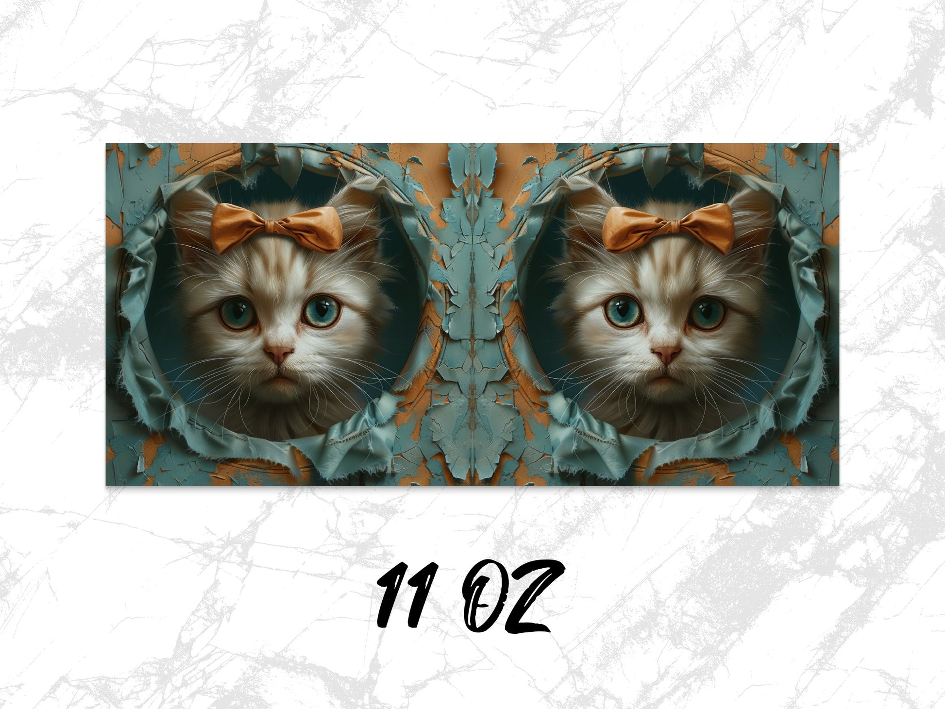 Cute Cat Coffee Mug with Orange Bow, 11 oz Ceramic Cat Lover Gift, Unique Cat Face Art Drinkware for Home