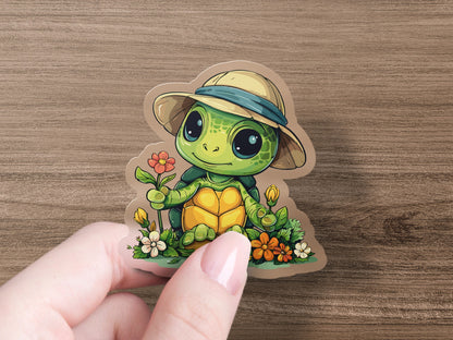 Cute Turtle with Hat and Flowers Sticker product