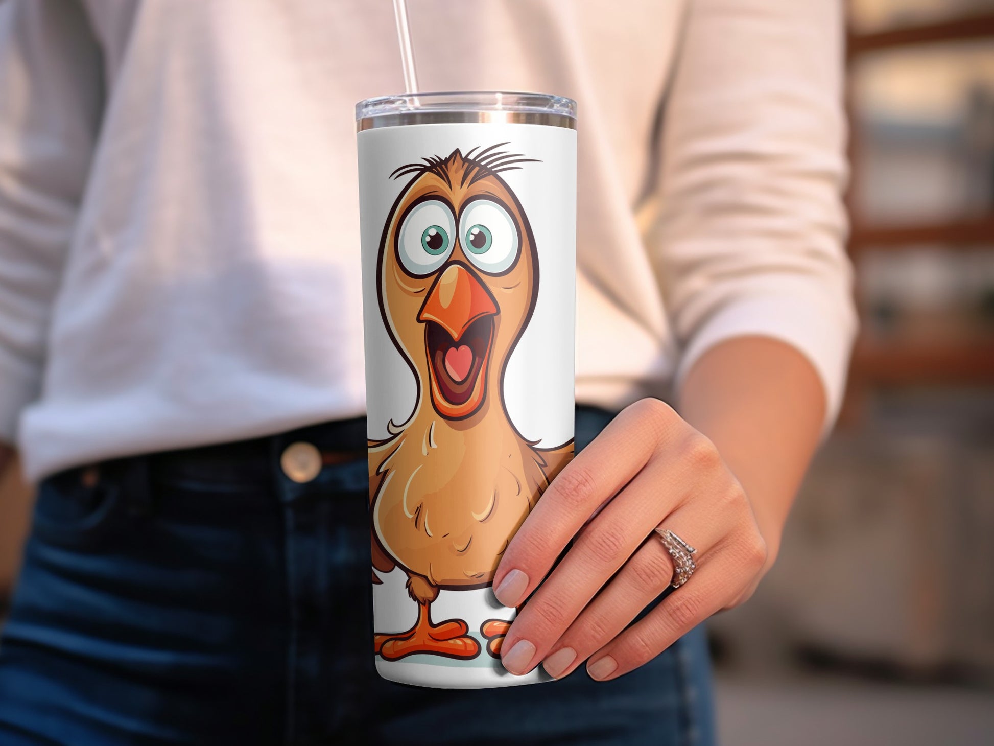 Cartoon Chicken Tumbler, Cute Chicken Insulated Drinkware, Fun Animal Design Travel Mug, Stainless Steel Cup for Kids and Adults