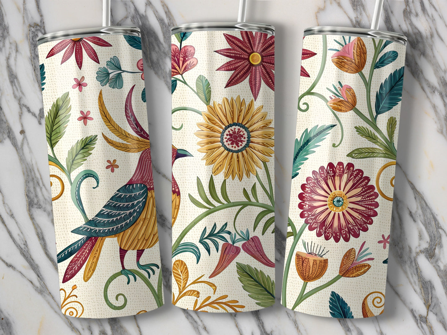 Vibrant Floral and Bird Designed Tumbler Cup product