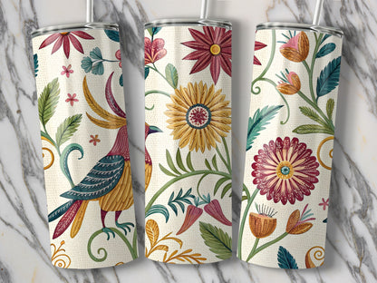 Vibrant Floral and Bird Designed Tumbler Cup product