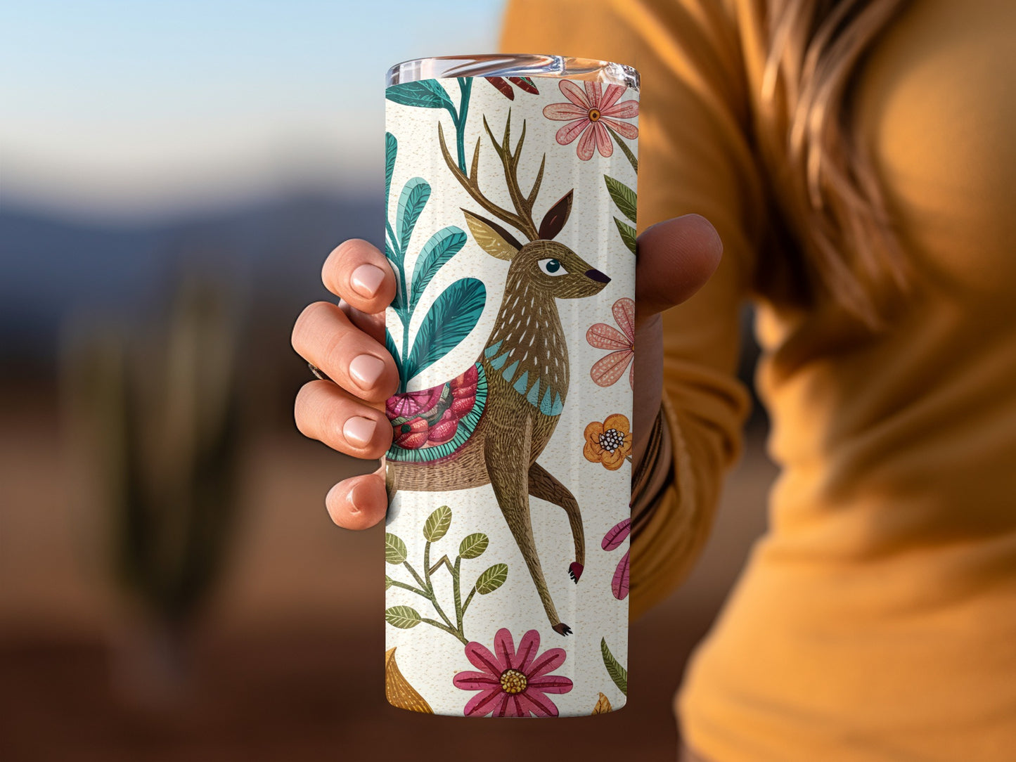 Colorful Deer Floral Design Tumbler Travel Mug product