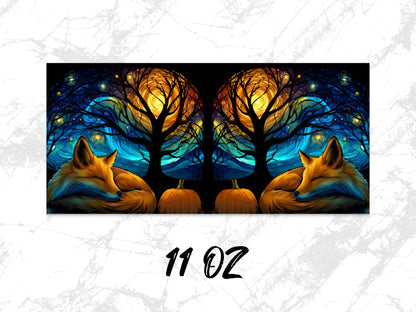 Colorful Autumn Fox and Tree Artwork, 11 oz Mug, Unique Wildlife Coffee Cup, Vibrant Kitchen Decor