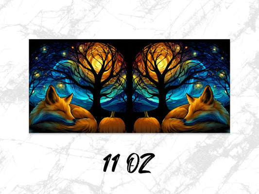 Colorful Autumn Fox and Tree Artwork, 11 oz Mug, Unique Wildlife Coffee Cup, Vibrant Kitchen Decor