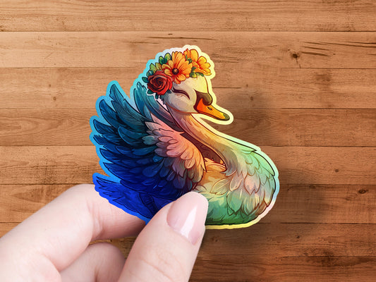 Beautiful Colorful Swan with Floral Crown Sticker product