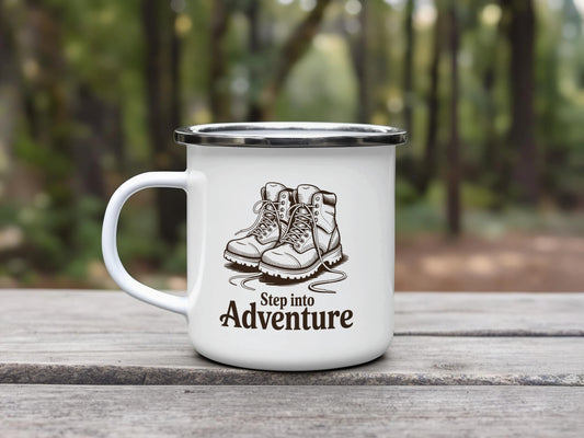 Step into Adventure White Metal Mug product