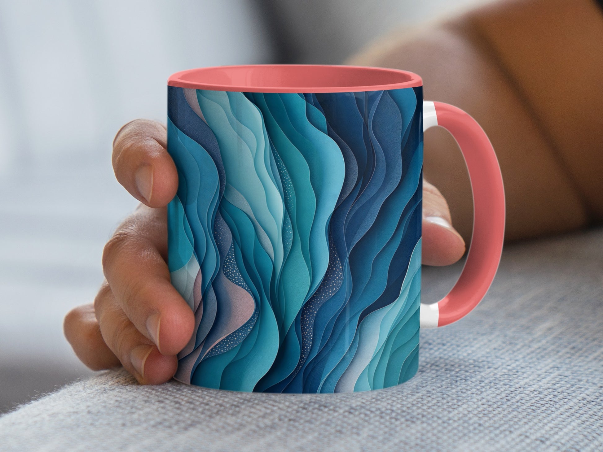 Abstract Blue and Teal Wave Design Mug product