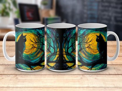 Abstract Art Coffee Mug, Vibrant Teal and Yellow Tree Design, Unique Artistic Drinkware, Perfect Gift Idea