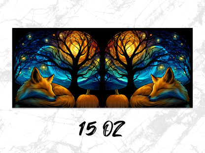 Autumn Fox Art Print, Colorful Tree Landscape, Twin Foxes, Pumpkin Decor, 15 Oz Canvas Wall Art for Home