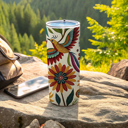 Colorful Hummingbird and Floral Design Tumbler product
