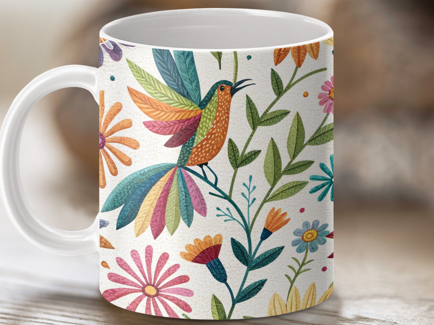 Colorful Bird and Flowers Design on Mug product