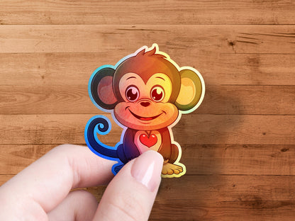 Cute Colorful Monkey Sticker on Wooden Background product type