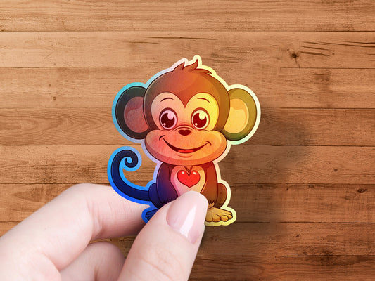 Cute Colorful Monkey Sticker on Wooden Background product type
