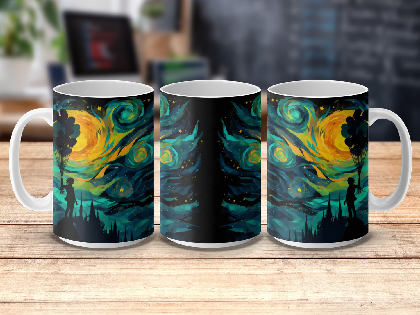 Van Gogh Inspired Starry Night Artistic Coffee Mugs Set, Unique Art Print Drinkware, Gift Idea
