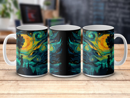 Van Gogh Inspired Starry Night Artistic Coffee Mugs Set, Unique Art Print Drinkware, Gift Idea