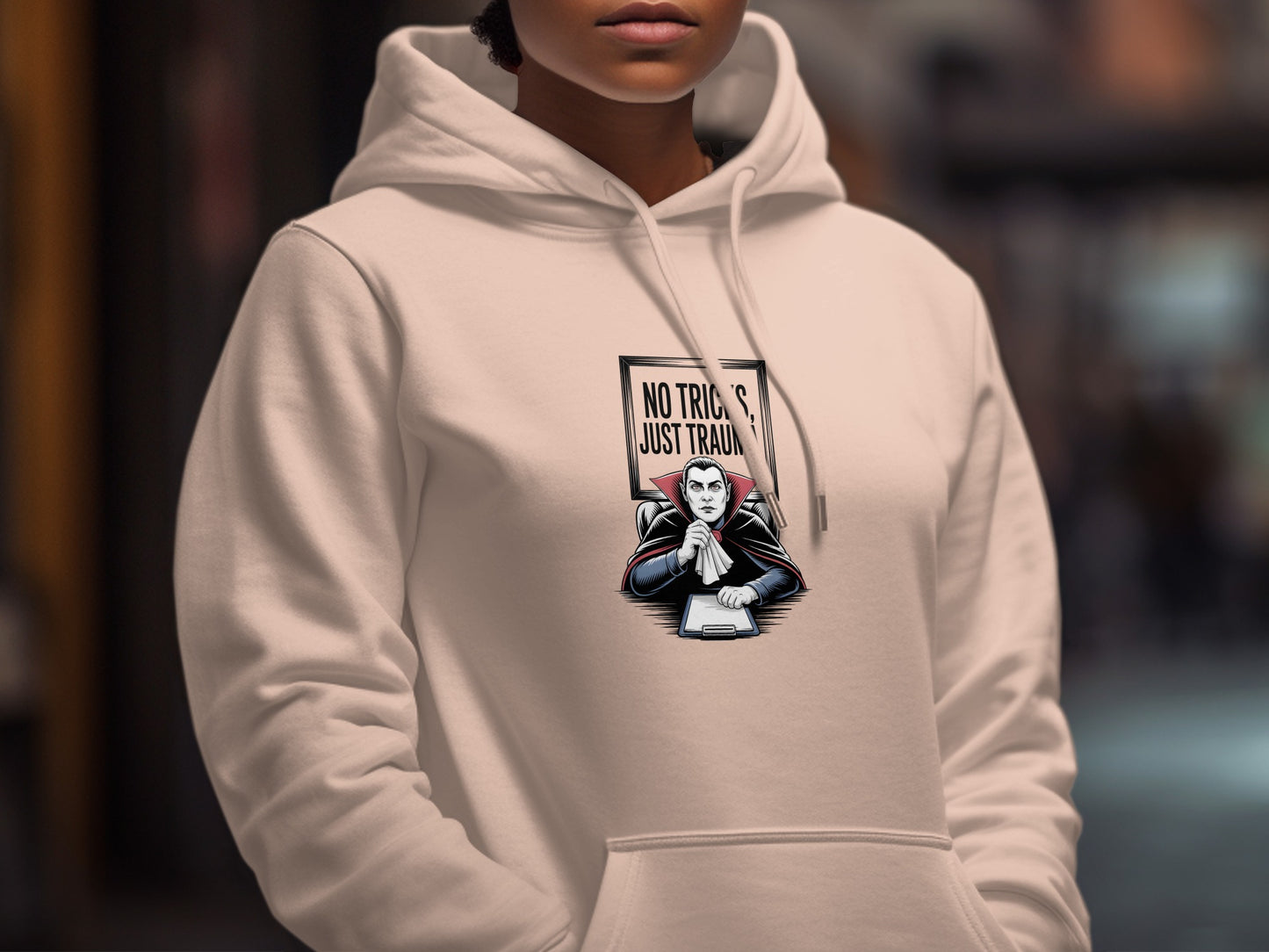 Vampire Illustration Hoodie No Tricks Just Trauma product type