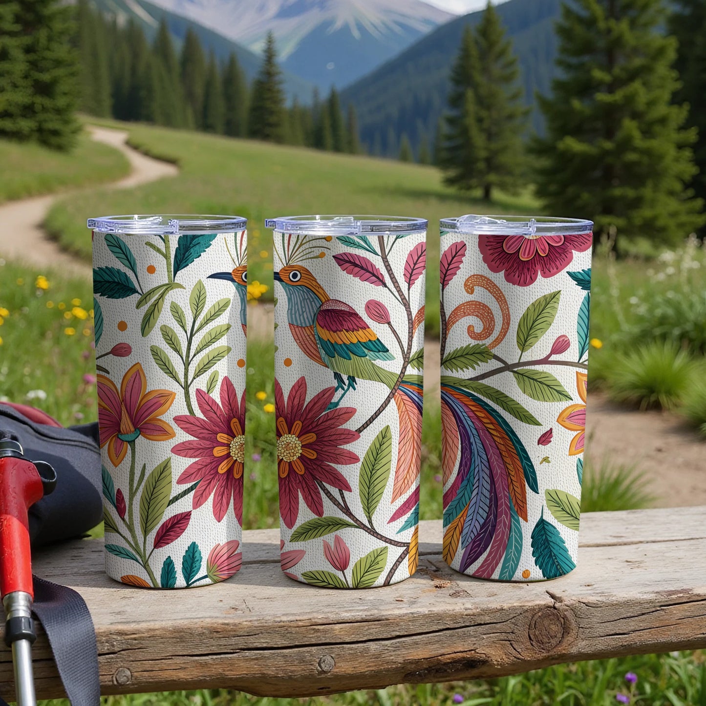 Colorful Floral and Bird Patterned Tumbler product