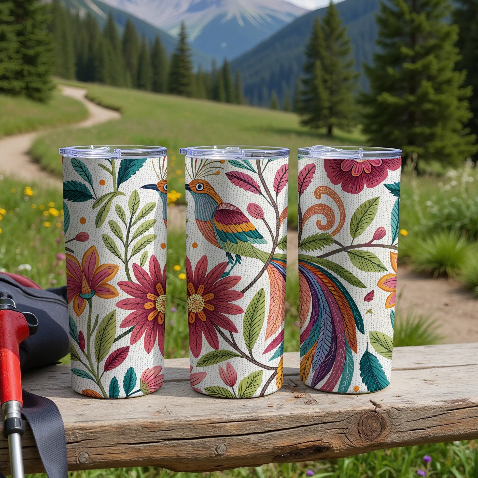 Colorful Floral and Bird Patterned Tumbler product