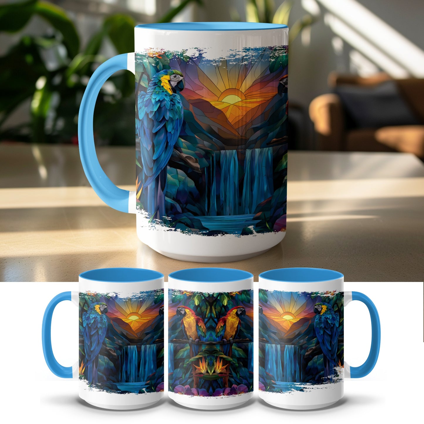 Beautifully Illustrated Sunset Parrot Themed Mug product
