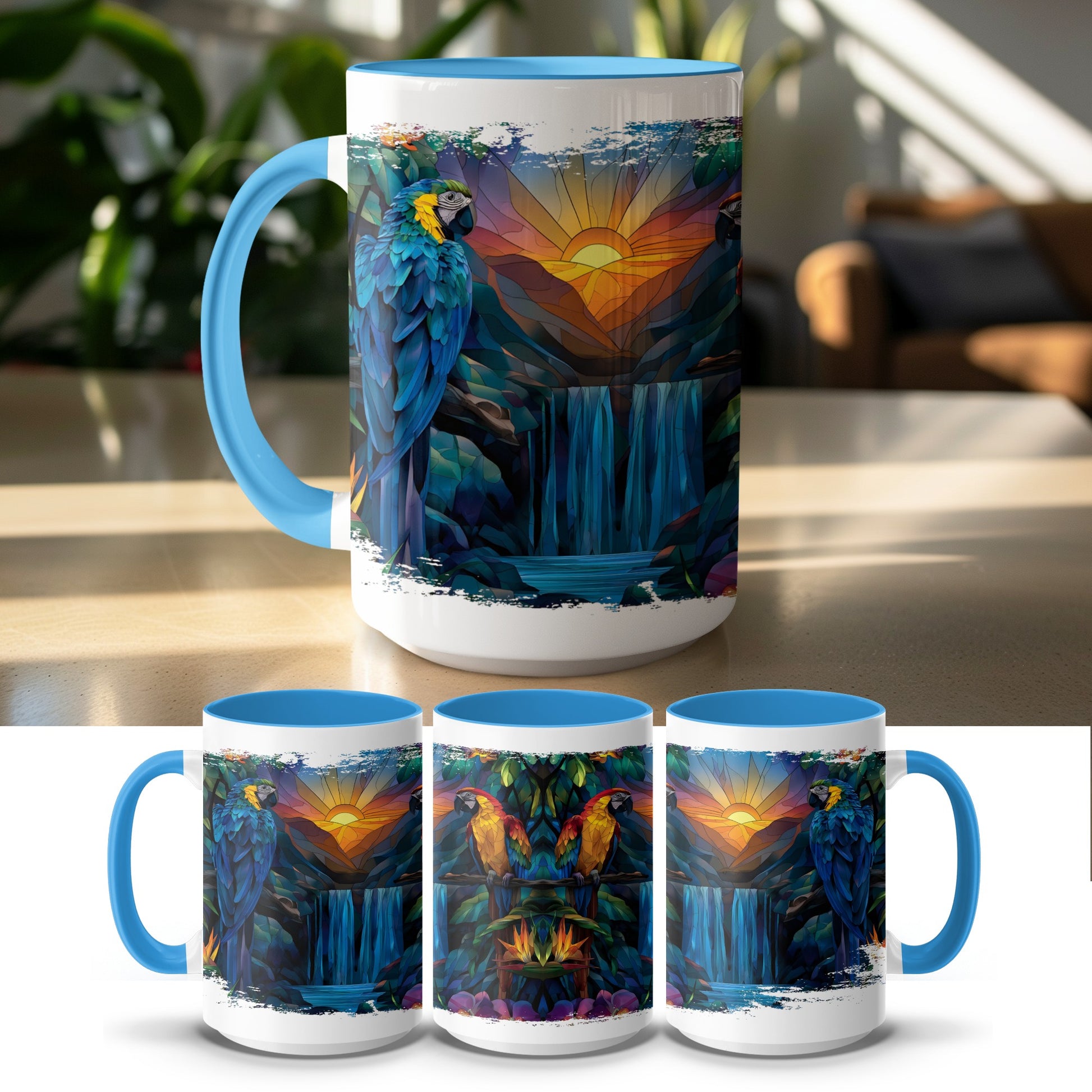 Beautifully Illustrated Sunset Parrot Themed Mug product