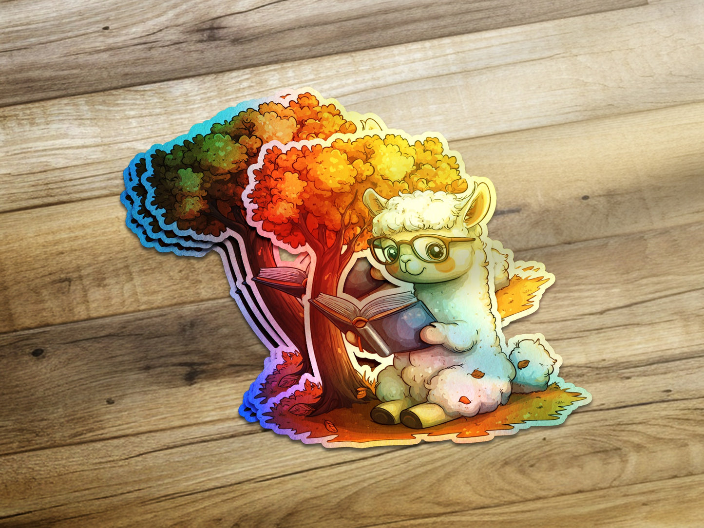 Cute Reading Llama with Glasses Sticker product