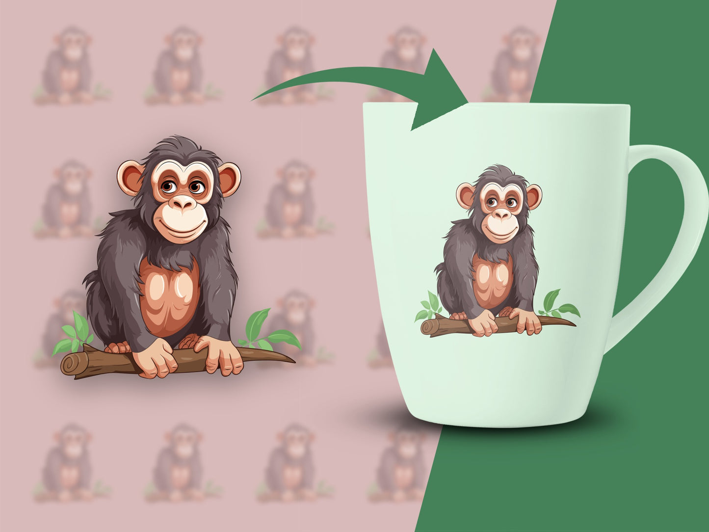 Cute Monkey Mug, Cartoon Chimpanzee Coffee Cup, Jungle Animal Tea Mug, Gift for Animal Lovers, Kids Drinkware, Unique Ceramic Mug