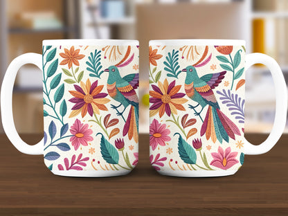 Colorful Floral and Bird Designed Mug product