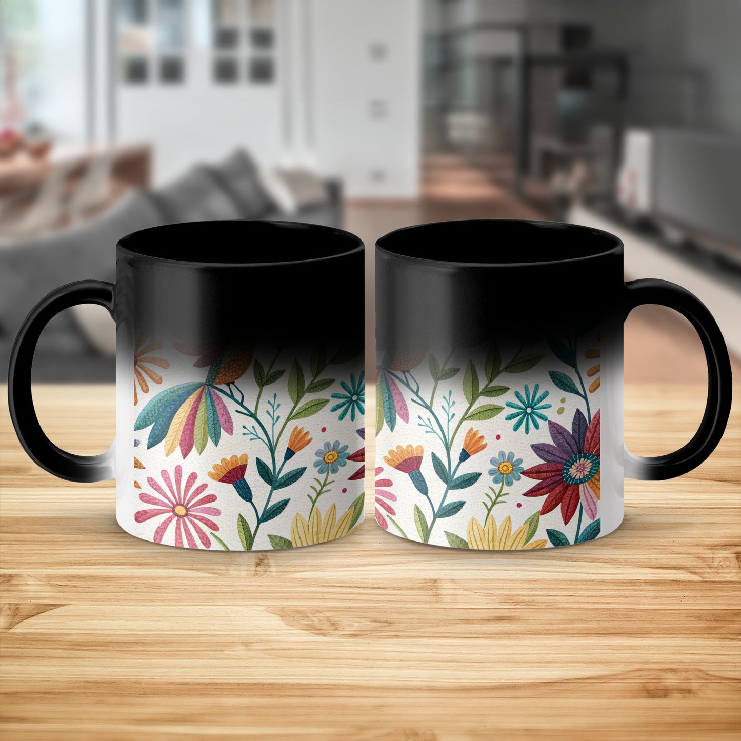 Colorful Floral Pattern Design on Black Ceramic Mug product