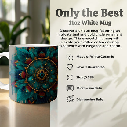 Eye Catching Teal and Gold Circle Ornament Mug product