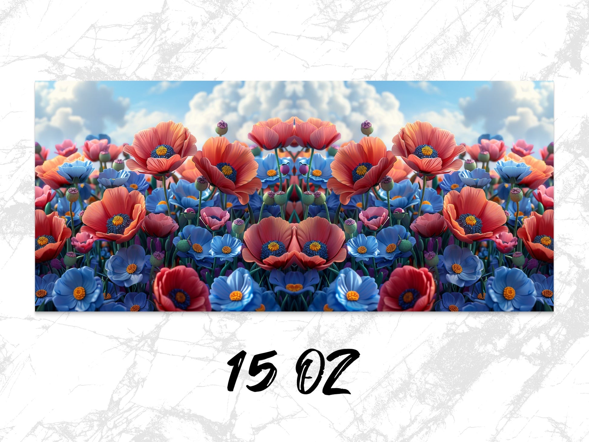 Colorful Poppy Flower Field Art Print, Surreal Floral Landscape Poster, Unique Home Decor Wall Art, Gift Idea 15 Oz