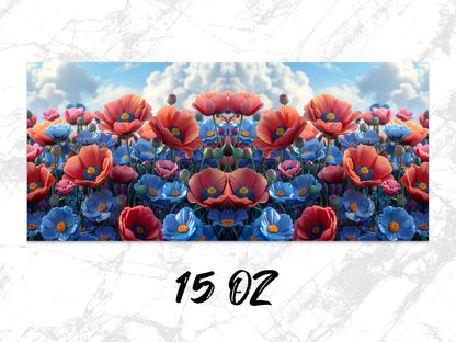 Colorful Poppy Flower Field Art Print, Surreal Floral Landscape Poster, Unique Home Decor Wall Art, Gift Idea 15 Oz