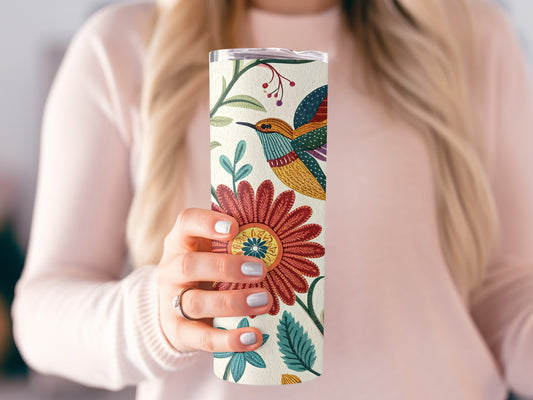 Colorful Floral and Hummingbird Tumbler Drinkware Product