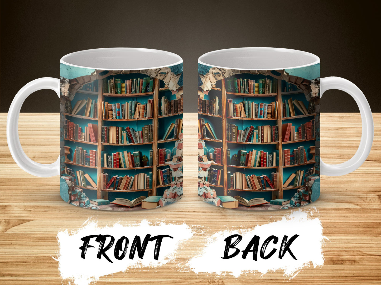 Vintage Library Bookshelf Design Coffee Mug, Perfect Gift for Book Lovers, Unique Ceramic Cup