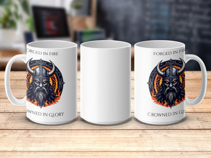 Forged in Fire Viking Mug, Crowned in Glory Nordic Warrior Coffee Cup, Unique Gift Idea