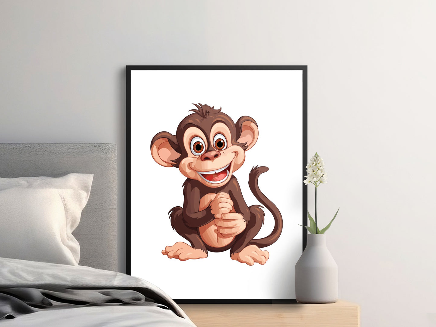 Cute Cartoon Monkey Art Print, Playful Chimpanzee Poster, Nursery Wall Decor, Kids Room Illustrated Animals