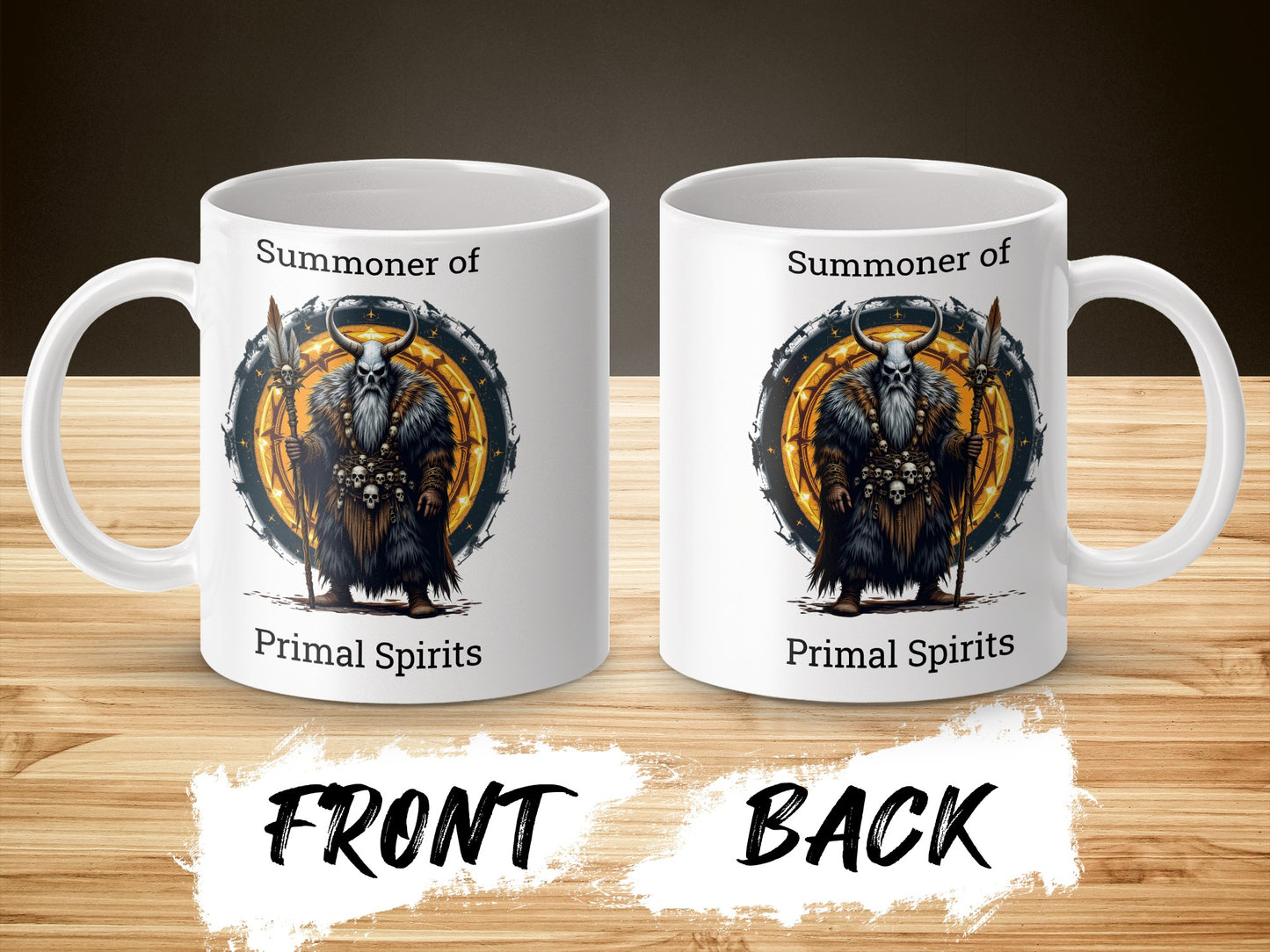 Primal Spirits Summoner Coffee Mug, Fantasy Warrior Art, Unique Gift Idea, Double-Sided Print Cup