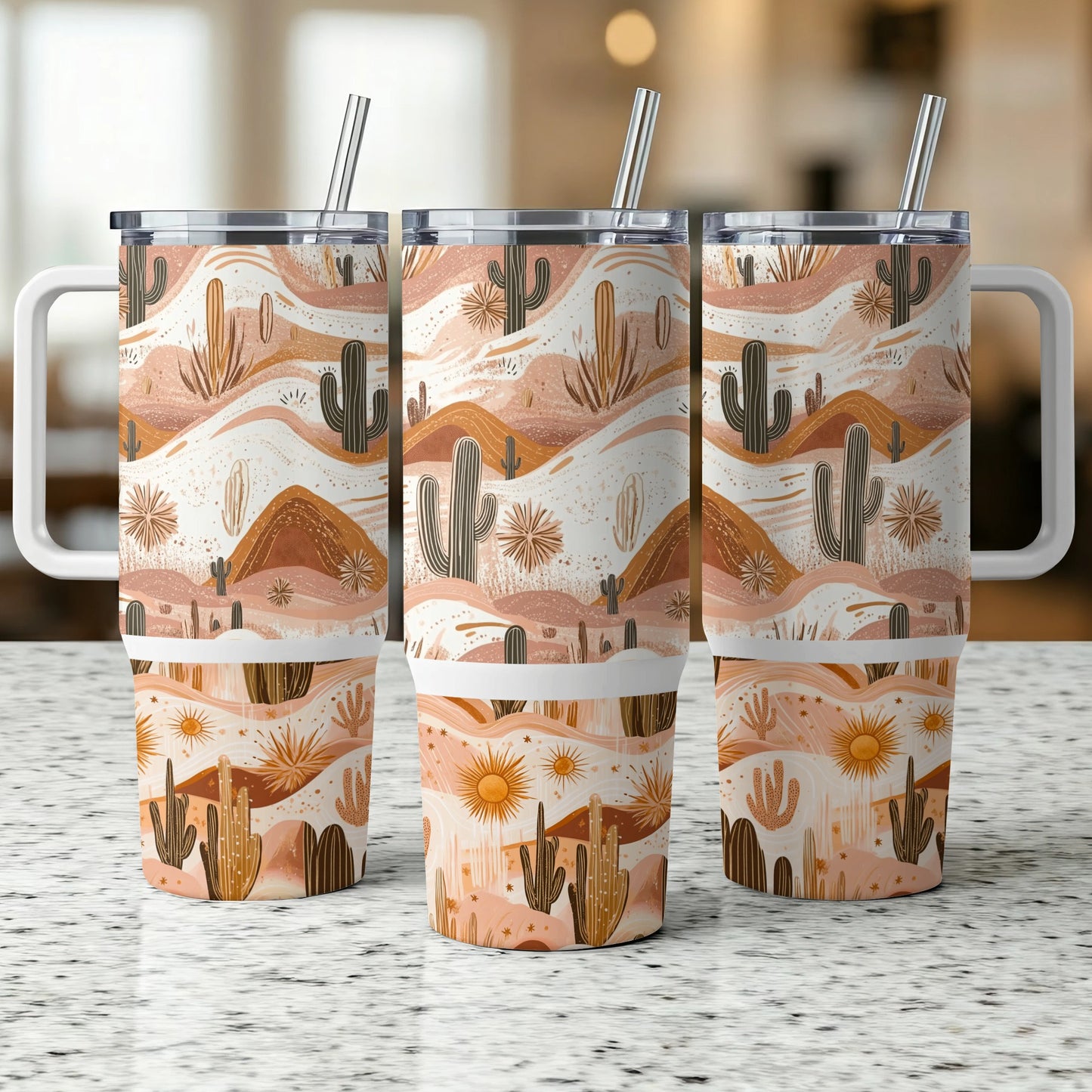 Desert Landscape Cactus Sun Boho Design Graphic 40oz Tumbler Wrap