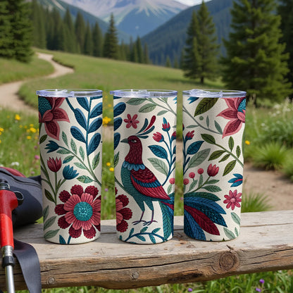 Floral and Bird Themed Insulated Tumbler Drinkware Product